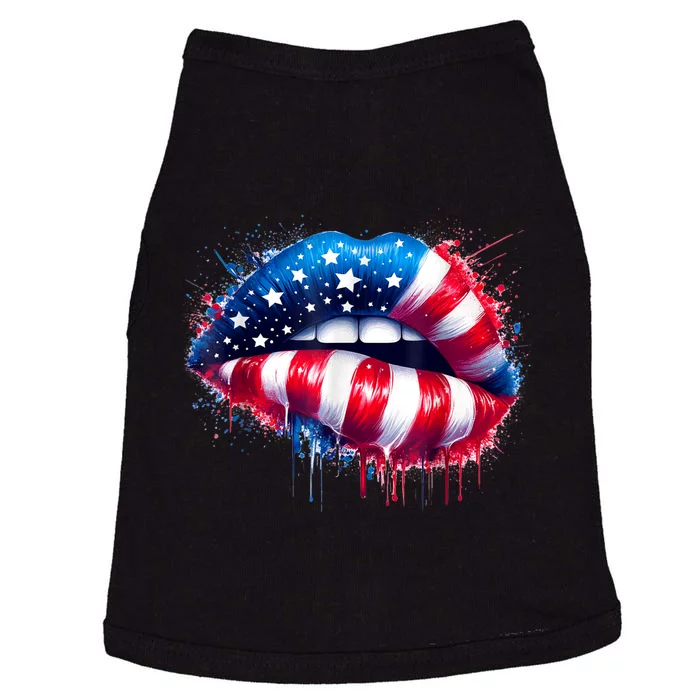 Lips 4th Of July Usa Patriotic Colorful American Flag Doggie Tank