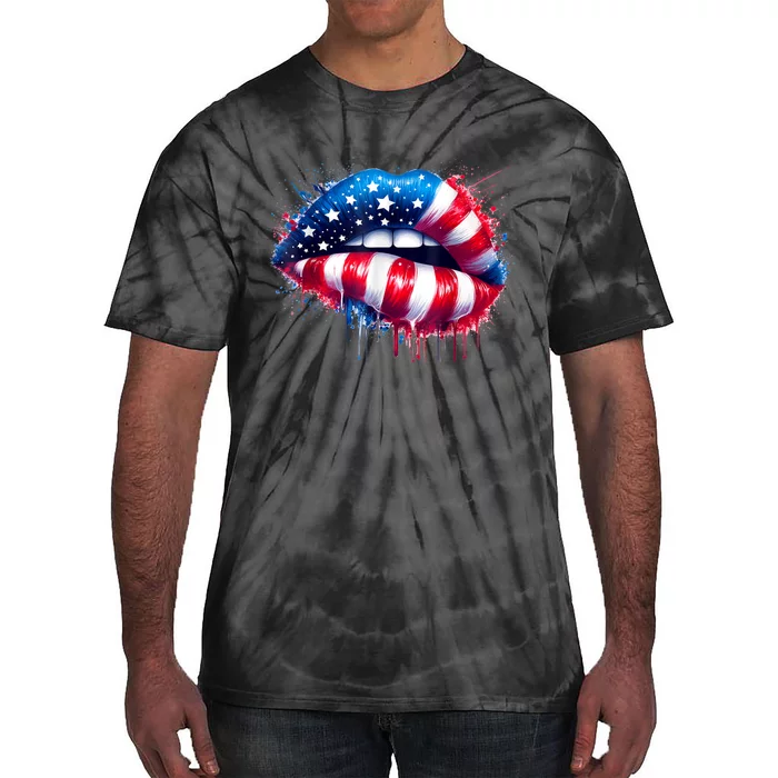 Lips 4th Of July Usa Patriotic Colorful American Flag Tie-Dye T-Shirt