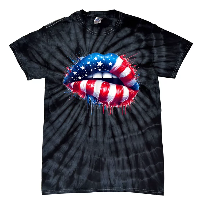 Lips 4th Of July Usa Patriotic Colorful American Flag Tie-Dye T-Shirt