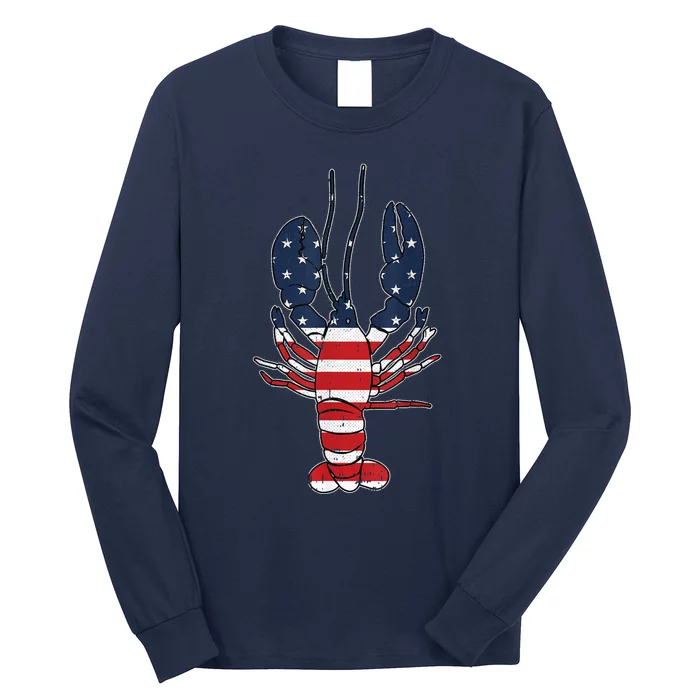 Lobster 4th Of July American Flag Sea Ocean Lover Patriotic Long Sleeve Shirt