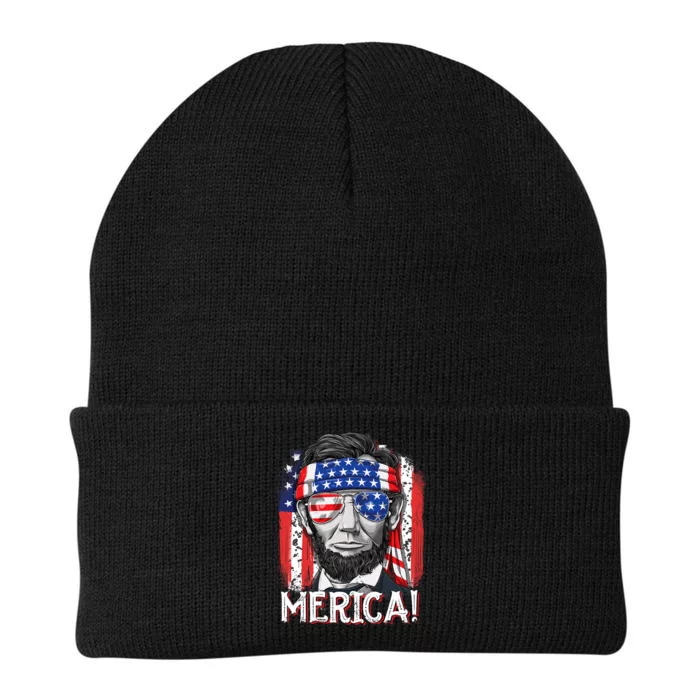 Lincoln 4th Of July Merica Abe American Flag Knit Cap Winter Beanie