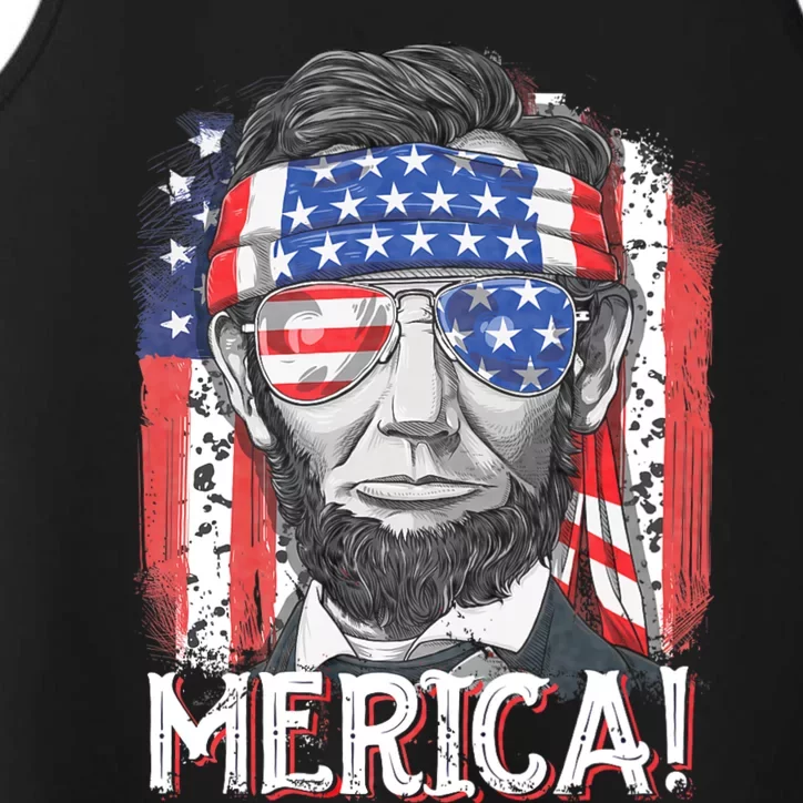 Lincoln 4th Of July Merica Abe American Flag Performance Tank