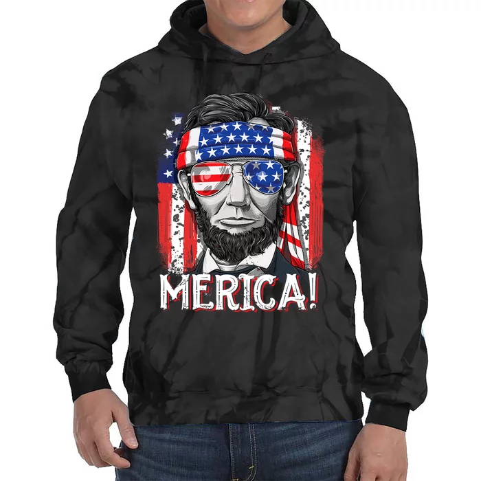 Lincoln 4th Of July Merica Abeamerican Flag Tie Dye Hoodie