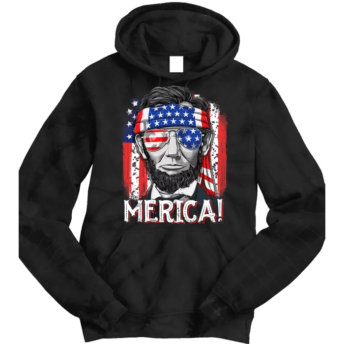 Lincoln 4th Of July Merica Abeamerican Flag Tie Dye Hoodie