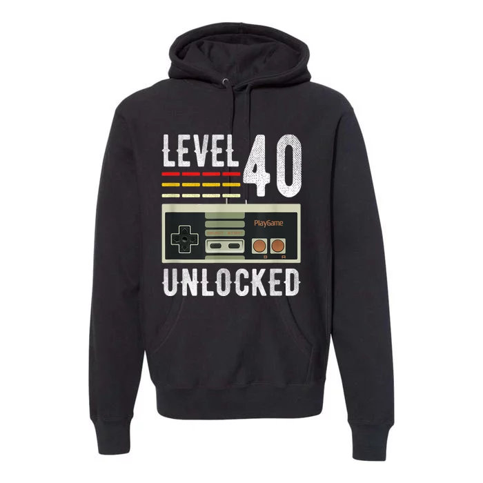 Level 40 Unlocked Birthday Shirt Video Gamer 40th Bday Gifts Premium Hoodie