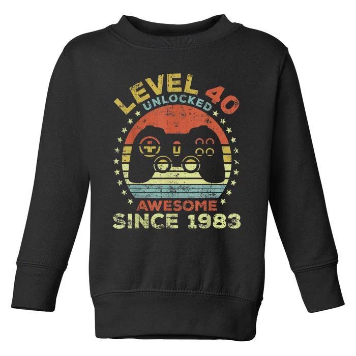 Level 40 Unlocked Awesome Since 1983 40th Birthday Gaming Toddler Sweatshirt