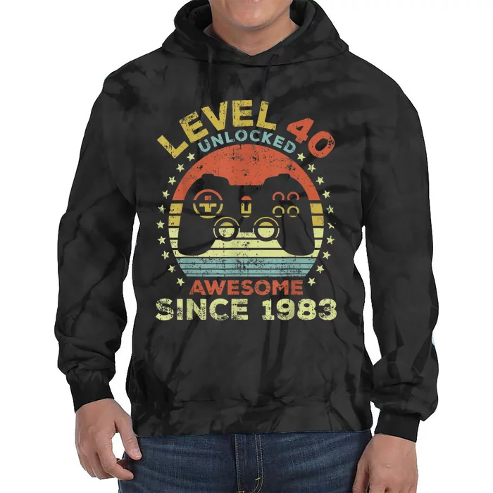 Level 40 Unlocked Awesome Since 1983 40th Birthday Gaming Tie Dye Hoodie