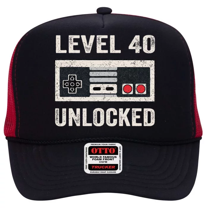 Level 40 Unlocked Video Gamer 40th Birthday Gifts High Crown Mesh Trucker Hat