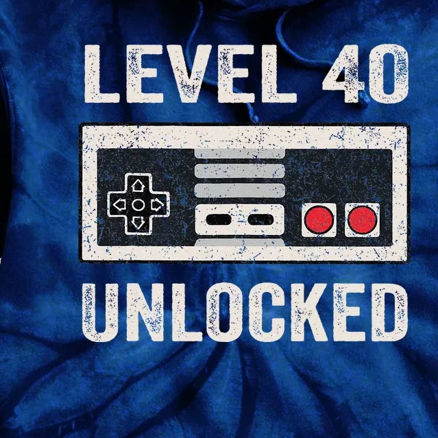 Level 40 Unlocked Video Gamer 40th Birthday Gifts Tie Dye Hoodie