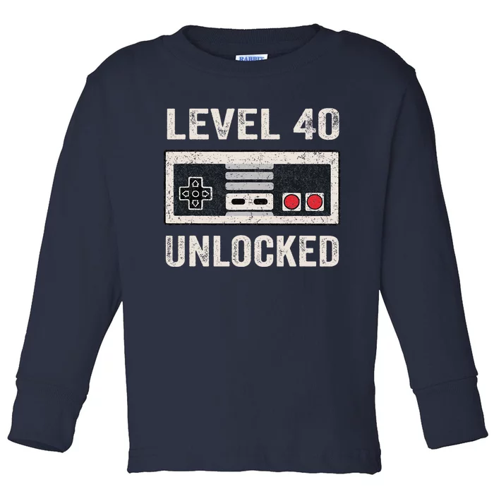 Level 40 Unlocked Video Gamer 40th Birthday Gifts Toddler Long Sleeve Shirt