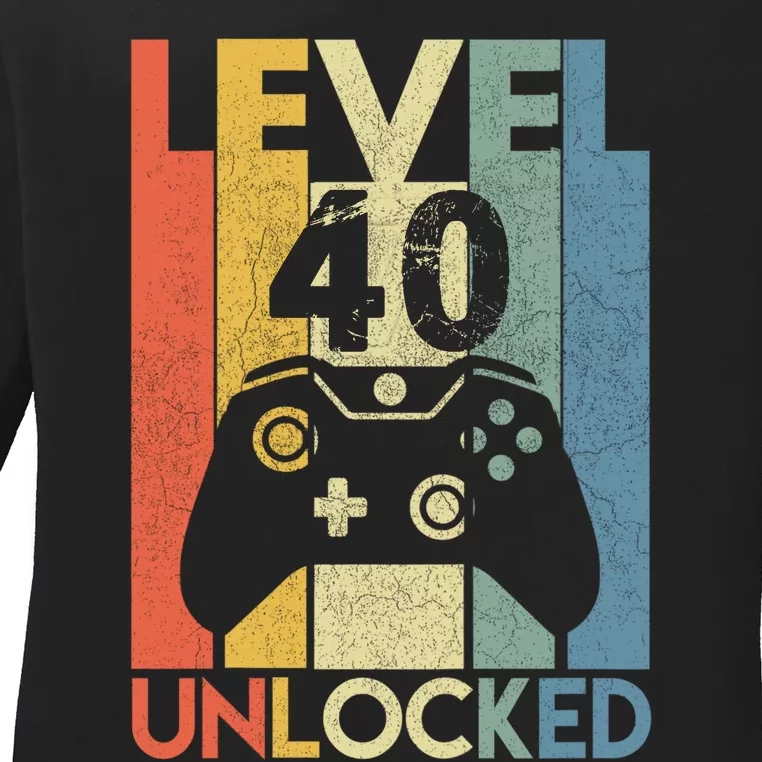 Level 40 Unlocked Awesome Video Game 40 Birthday Gift Ladies Long Sleeve Shirt