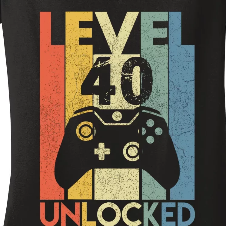 Level 40 Unlocked Awesome Video Game 40 Birthday Gift Women's V-Neck T-Shirt