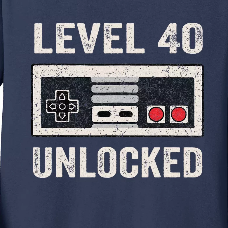 Level 40 Unlocked Video Gamer 40th Birthday Gifts Kids Long Sleeve Shirt