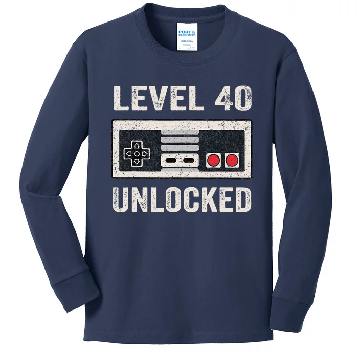 Level 40 Unlocked Video Gamer 40th Birthday Gifts Kids Long Sleeve Shirt