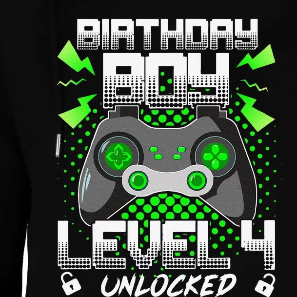 Level 4 Unlocked Gamer 4th Birthday Gift Video Game Lovers Womens Funnel Neck Pullover Hood