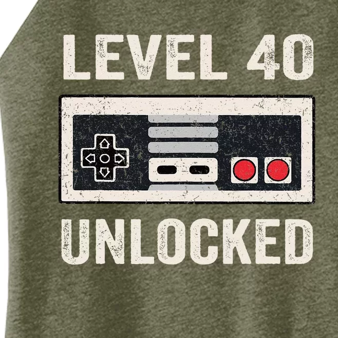 Level 40 Unlocked Video Gamer 40th Birthday Gifts Women’s Perfect Tri Rocker Tank