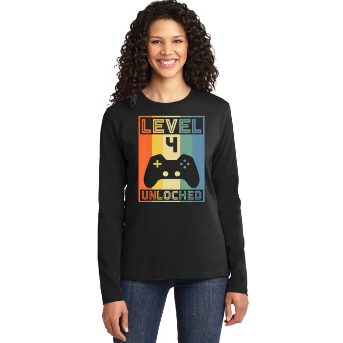 Level 4 Unlocked Video Gamer 14th Birthday Gaming Gift Ladies Long Sleeve Shirt