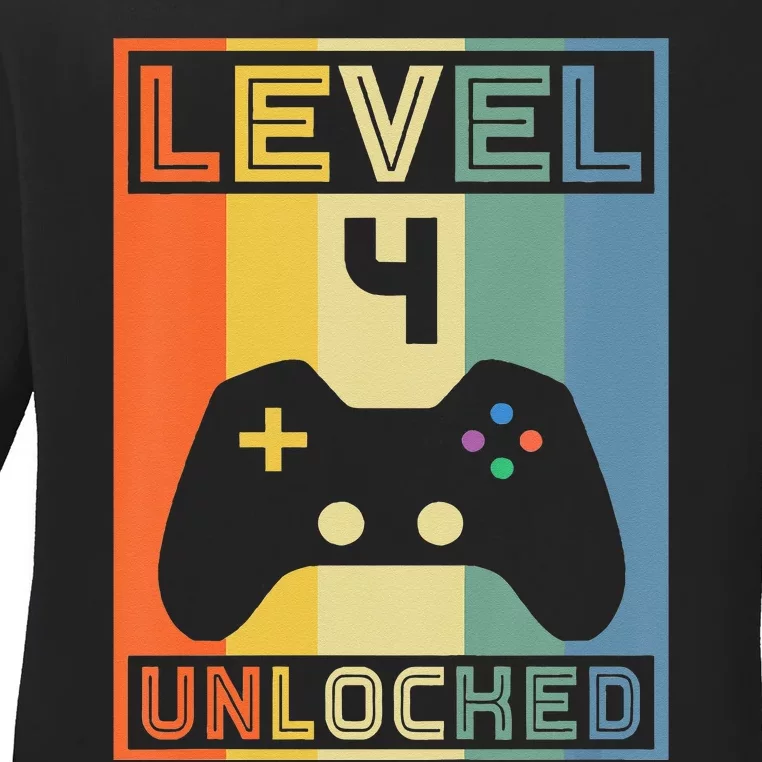 Level 4 Unlocked Video Gamer 14th Birthday Gaming Gift Ladies Long Sleeve Shirt