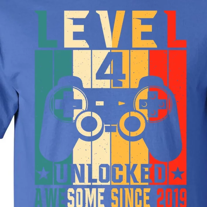 Level 4 Unlocked Awesome Since 2019 4th Birthday Gamer Gift Tall T-Shirt