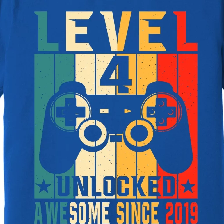 Level 4 Unlocked Awesome Since 2019 4th Birthday Gamer Gift Premium T-Shirt