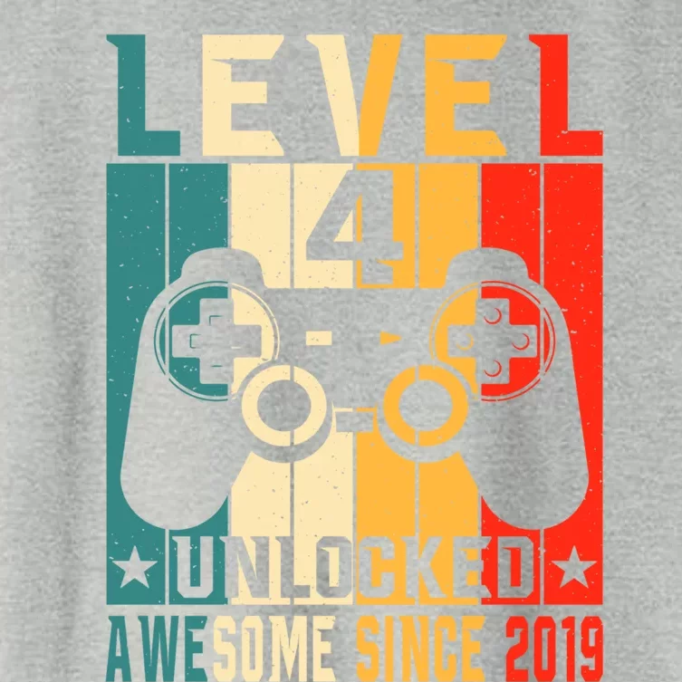 Level 4 Unlocked Awesome Since 2019 4th Birthday Gamer Gift Women's Crop Top Tee