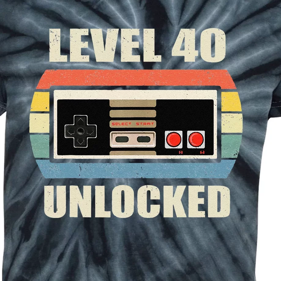 Level 40 Unlocked Video Gamer 40th Birthday Gifts Tea Kids Tie-Dye T-Shirt