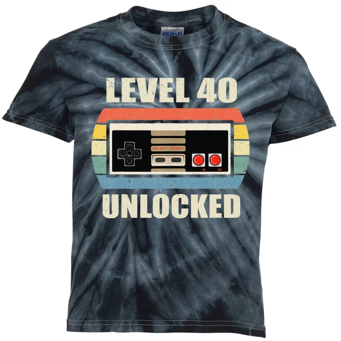 Level 40 Unlocked Video Gamer 40th Birthday Gifts Tea Kids Tie-Dye T-Shirt