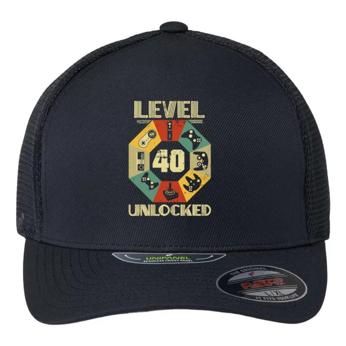 Level 40 Unlocked T Funny Video Gamer 40th Birthday Flexfit Unipanel Trucker Cap