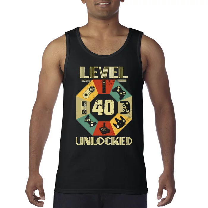 Level 40 Unlocked T Funny Video Gamer 40th Birthday Tank Top