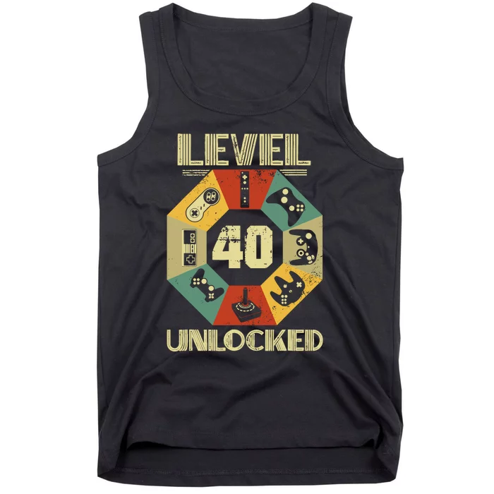 Level 40 Unlocked T Funny Video Gamer 40th Birthday Tank Top