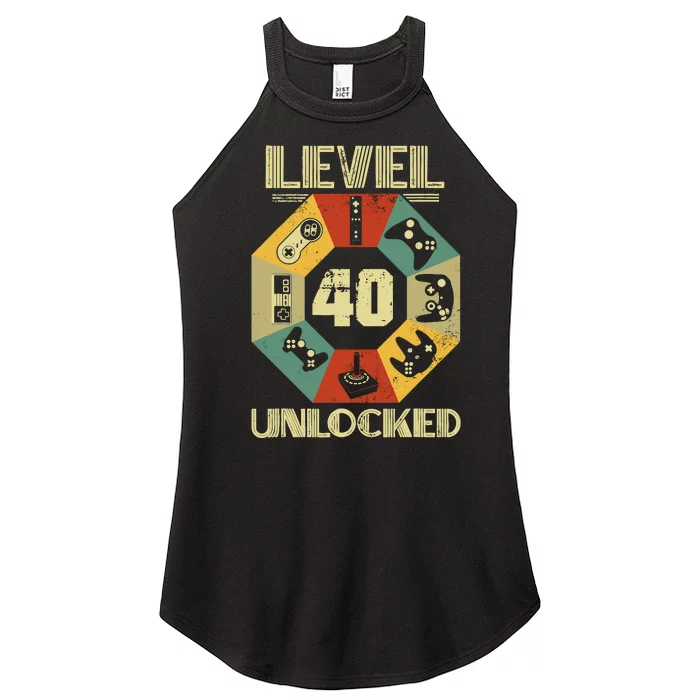 Level 40 Unlocked T Funny Video Gamer 40th Birthday Women’s Perfect Tri Rocker Tank