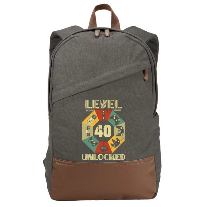 Level 40 Unlocked T Funny Video Gamer 40th Birthday Cotton Canvas Backpack