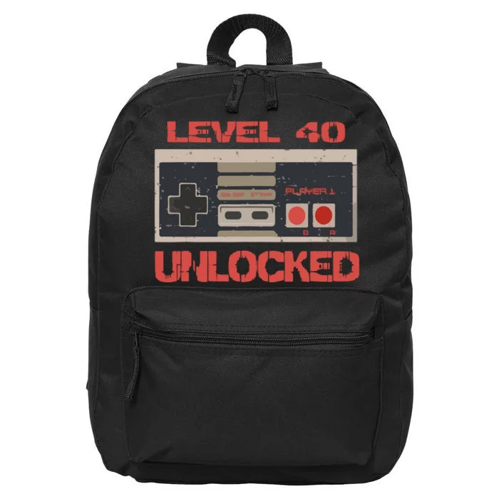 Level 40 Unlocked Video Gamer 40th Birthday Gift 16 in Basic Backpack