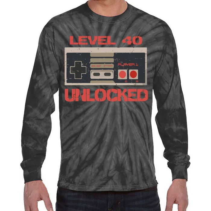 Level 40 Unlocked Video Gamer 40th Birthday Gift Tie-Dye Long Sleeve Shirt