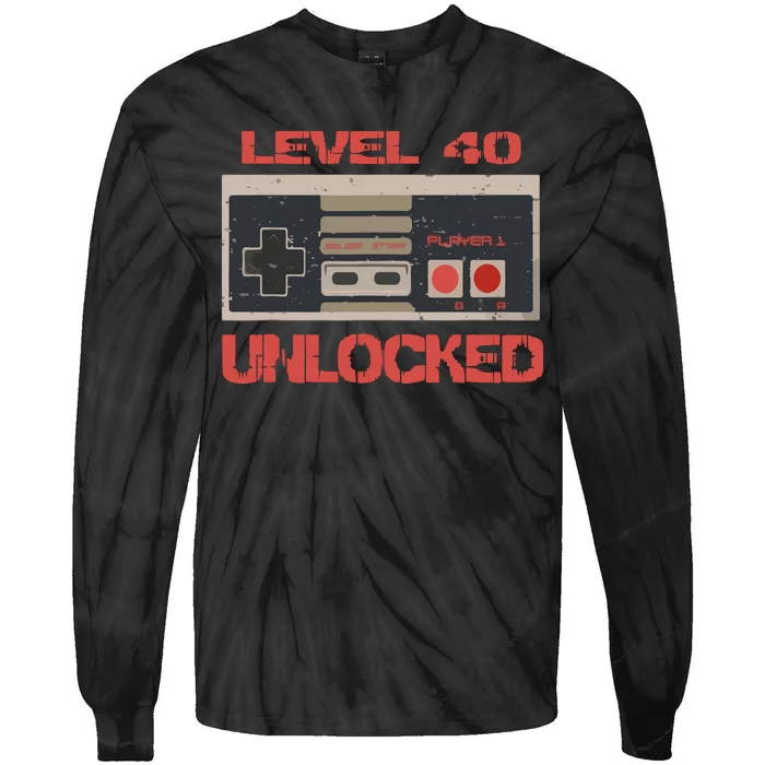 Level 40 Unlocked Video Gamer 40th Birthday Gift Tie-Dye Long Sleeve Shirt