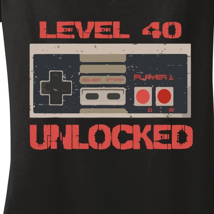 Level 40 Unlocked Video Gamer 40th Birthday Gift Women's V-Neck T-Shirt