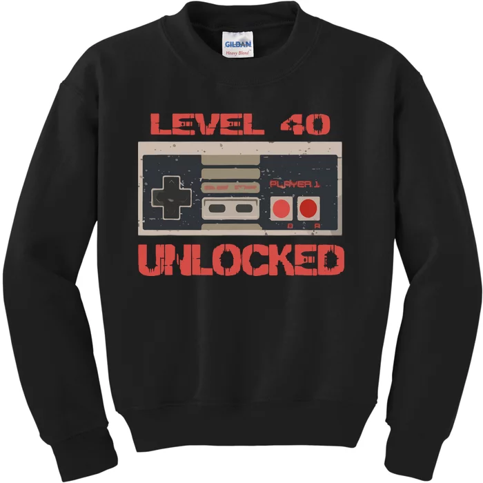 Level 40 Unlocked Video Gamer 40th Birthday Gift Kids Sweatshirt