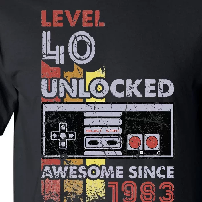 Level 40 Unlocked Gamer 40th Birthday Gift Video Game Lovers Tall T-Shirt