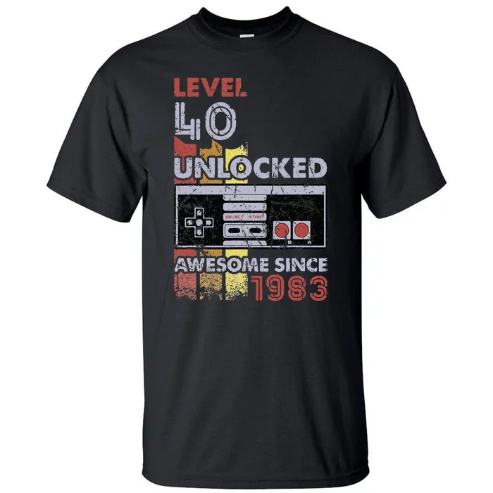 Level 40 Unlocked Gamer 40th Birthday Gift Video Game Lovers Tall T-Shirt