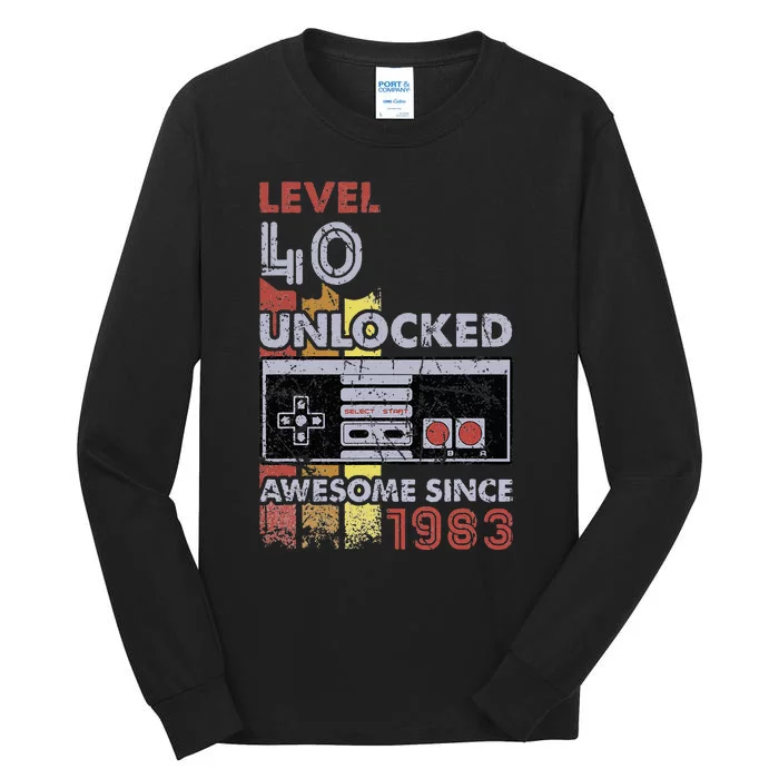 Level 40 Unlocked Gamer 40th Birthday Gift Video Game Lovers Tall Long Sleeve T-Shirt