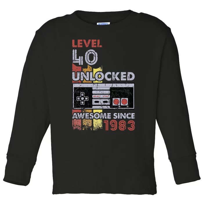 Level 40 Unlocked Gamer 40th Birthday Gift Video Game Lovers Toddler Long Sleeve Shirt