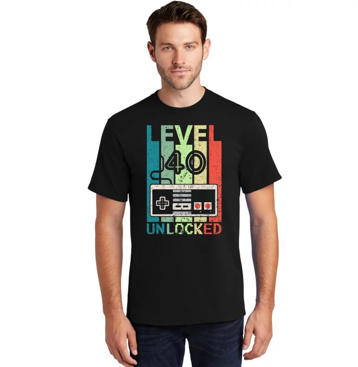 Level 40 Unlocked Video Gamer 40th Birthday Gifts Tall T-Shirt