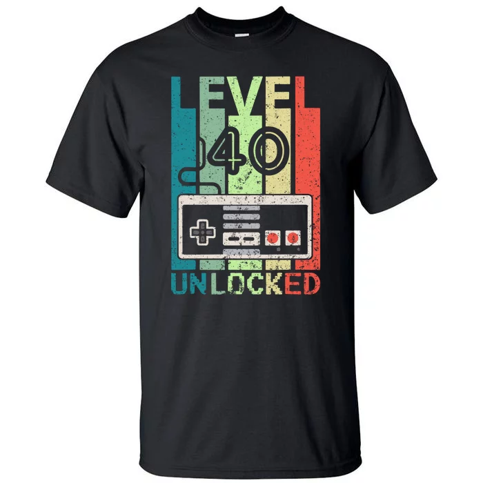 Level 40 Unlocked Video Gamer 40th Birthday Gifts Tall T-Shirt