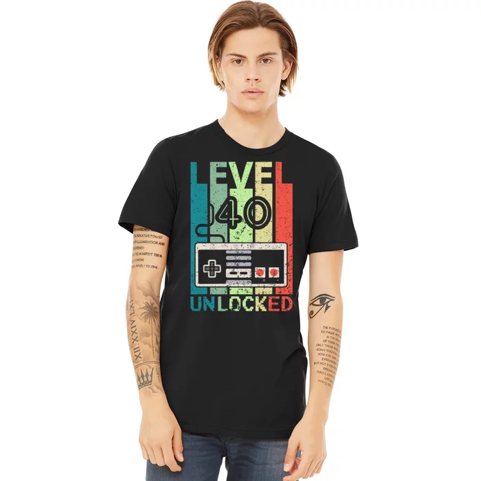 Level 40 Unlocked Video Gamer 40th Birthday Gifts Premium T-Shirt