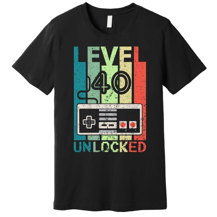 Level 40 Unlocked Video Gamer 40th Birthday Gifts Premium T-Shirt