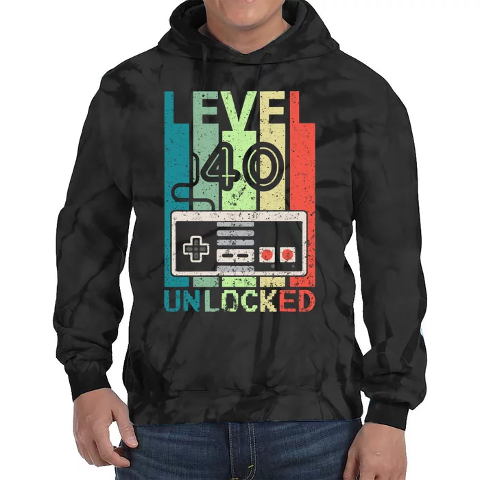 Level 40 Unlocked Video Gamer 40th Birthday Gifts Tie Dye Hoodie