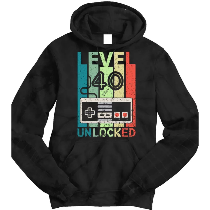 Level 40 Unlocked Video Gamer 40th Birthday Gifts Tie Dye Hoodie