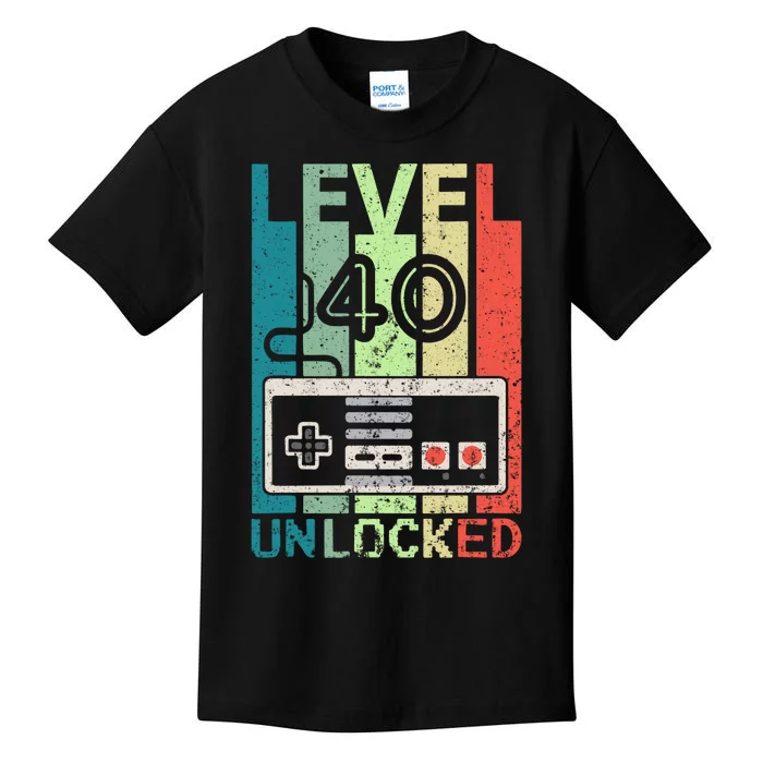 Level 40 Unlocked Video Gamer 40th Birthday Gifts Kids T-Shirt