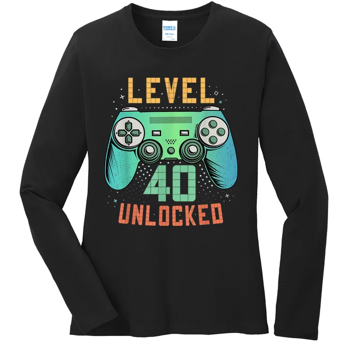 Level 40 Unlocked 40th Birthday Gamer Gifts 40 Year Old Male Ladies Long Sleeve Shirt