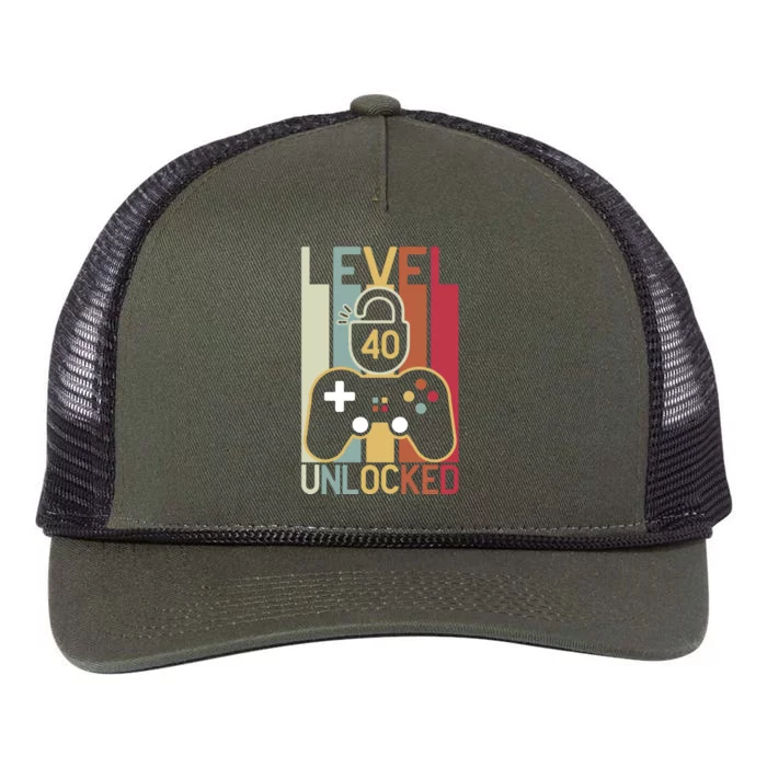 Level 40 Unlocked Birthday Gift Vintage Retro Retro Rope Trucker Hat Cap